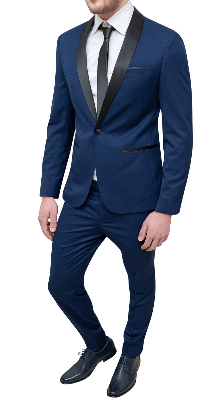 Abito completo uomo sartoriale blu con collo raso nero elegante smoking  vestito